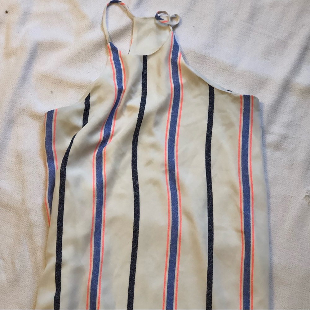 High neck white striped shift dress